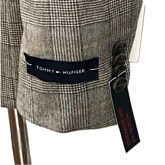 Tommy Hilfiger Men's 36 Regular Suit Jacket Modern Fit Wool Grey Camel Plaid NEW - Picture 6 of 9